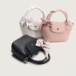 Textured Stylish Female Bag Strap Small Hobos for Women High Quality Little Cute Totes Designer Casual Hand Bags with Ribbons