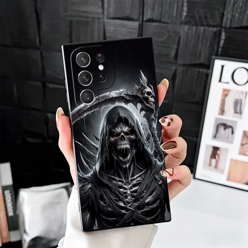 Grim Reaper Skull Scythe Soft Phone Case - Black Cover Bac