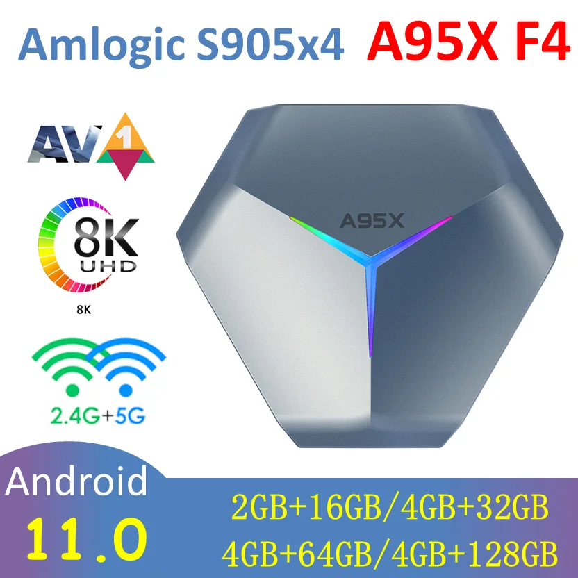 A95X F4 Tv Box Android 11 Amlogic S905X4 4Gb 64Gb 2.4G/5G Wifi Bt 4 8K Hd Iptv Set Top Box