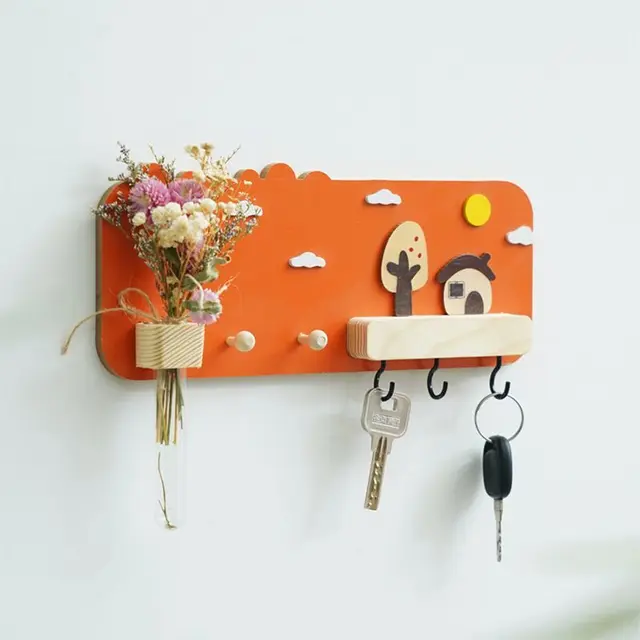 Support de rangement mural suspendu de Style quatre saisons, support de rangement mural en bois avec 6 crochets, organisateur de rangement Simple, décoration de la maison 4