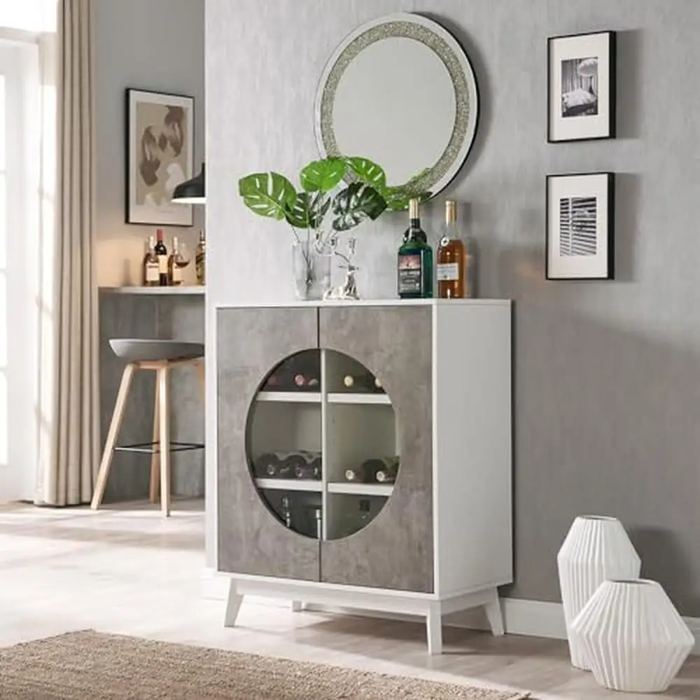 

Modern Wooden Bar Cabinet with Wine Glass Rack Storage Shelves Sideboard Buffet Elegant Home Storage