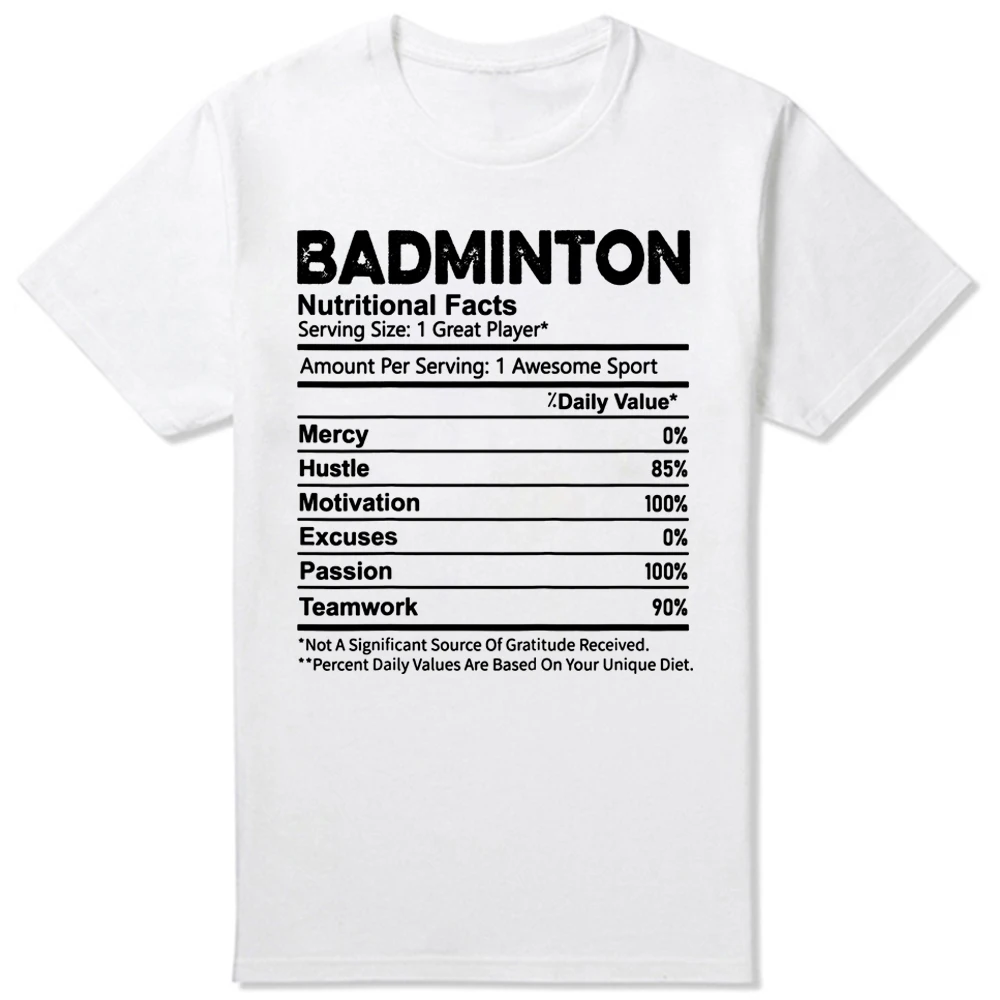 Camisetas divertidas de bádminton con información nutricional, ropa informal de algodón con gráficos, regalos de cumpleaños de manga corta, estilo veraniego_voghion.com