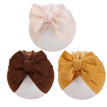 3Pcs/Lot Solid Ribbed Turban Hat Bow Topknot Cap for Newborn Baby Boy Girl`Toddler Hospital Headwraps Fashion Hair Accessories 1