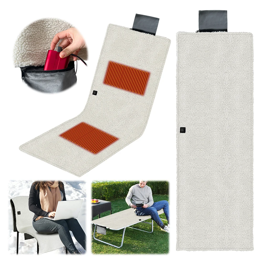 Folding Heating Chair Pad Waterproof Outdoor Camping Seat Cushion 3 Levels Heating Seat Cushion for Park Stadium Car Travel