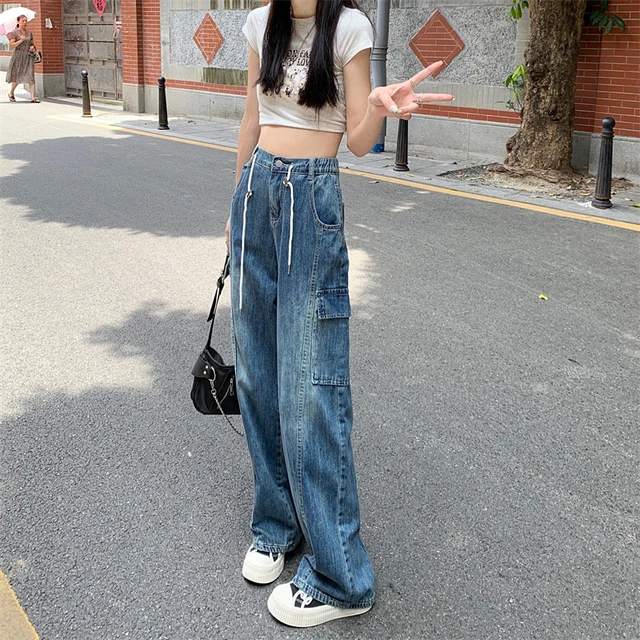 Pants for Women Fashion Streetwear Pockets High Waist Straight Vintage  Baggy Trousers Plus Size Business Casual