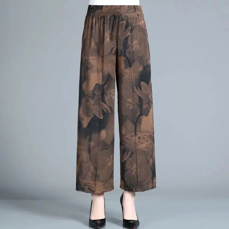 2023 New Summer Fashion Trend Printed Loose Oversized Middle-aged and Elderly Casual High Waisted Draped Women's Wide Leg Pants elmsk summer new khaki casual shorts men s slim fit trend versatile capris beach pants fashion middle pants men s