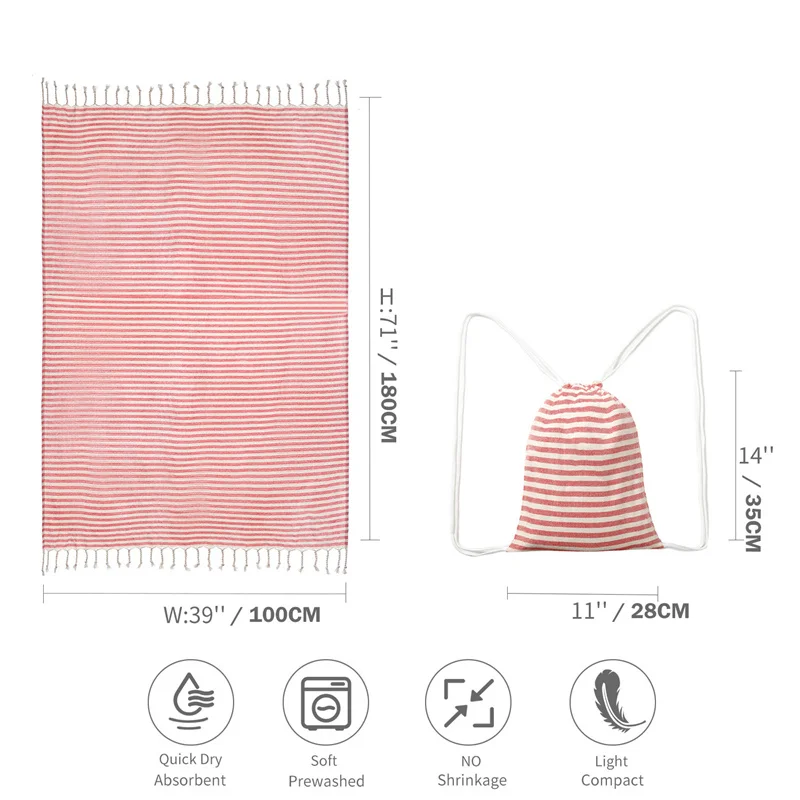 Premium Turkish Striped Oversized Beach Towels with Travel Bag - Quick Dry and Lightweight