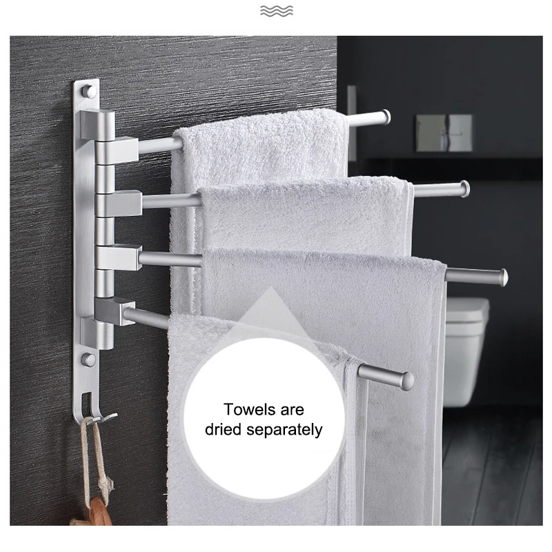 35cm Black/Sliver Aluminum Towel Rack Free Punching Bathroom Rail Hanger Rotating Folding Drying Towel Holder Wall Mounted