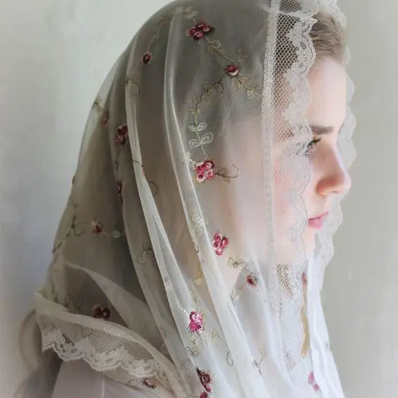 Velo Da Donna In Pizzo Triangolare - Sciarpa Retrò, Copricapo Per Chiesa, Tulle Elegante - Foto 4