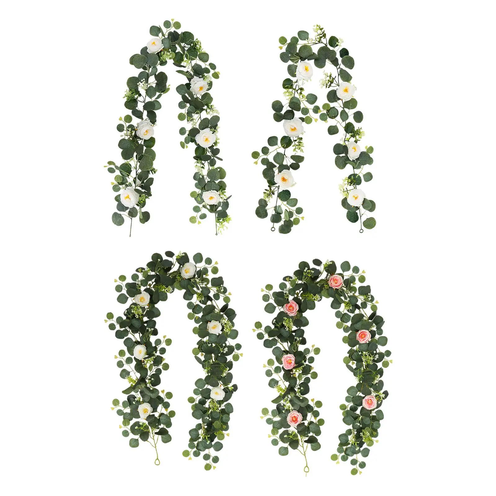 Artificial Green Leaf Vines Eucalyptus Garland with Flowers Table Centerpiece, Floral Vines for Door Home Holiday Wall Decor