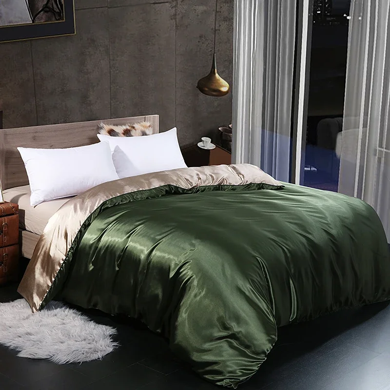 

NEW Solid Colour Double Sided Silk Sheet Coverlet Set Luxury Premium Satin Duvet Cover Soft Rayon Duvet Cover