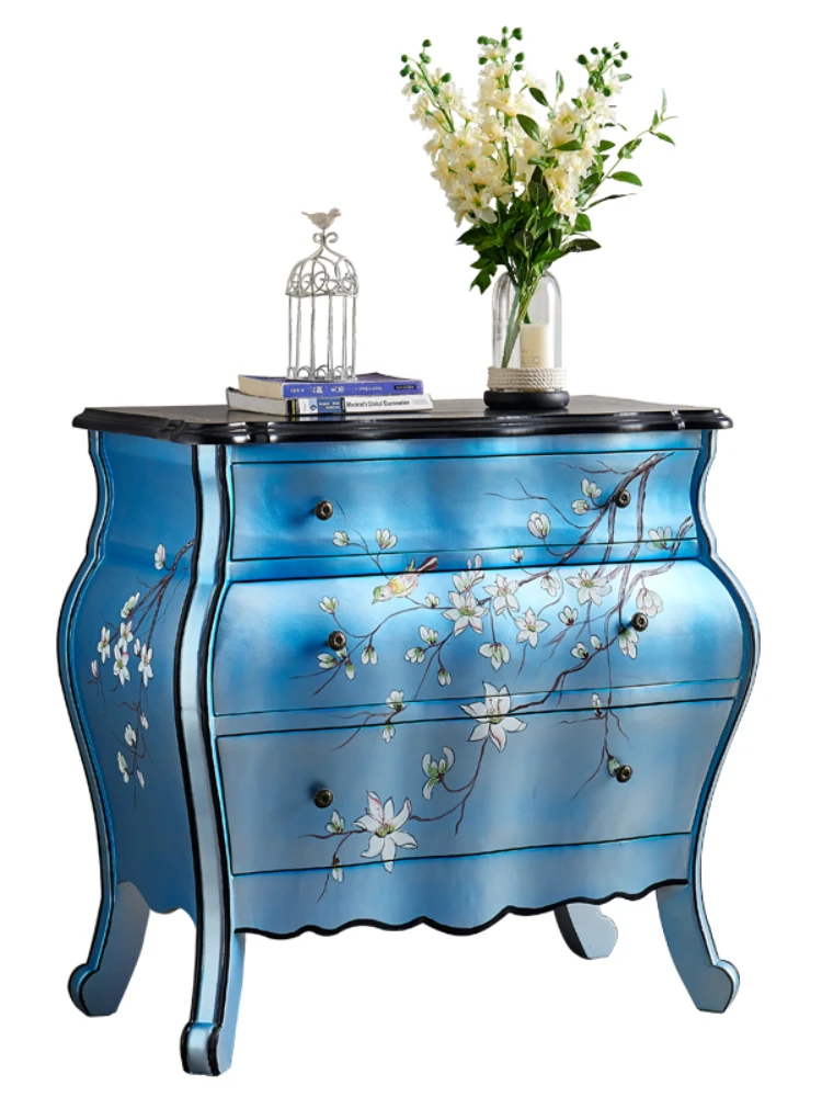 

Mediterranean Painted Chest of Drawers Hand Painted Storage Bedroom Living Room Entrance Sideboard Cabinet