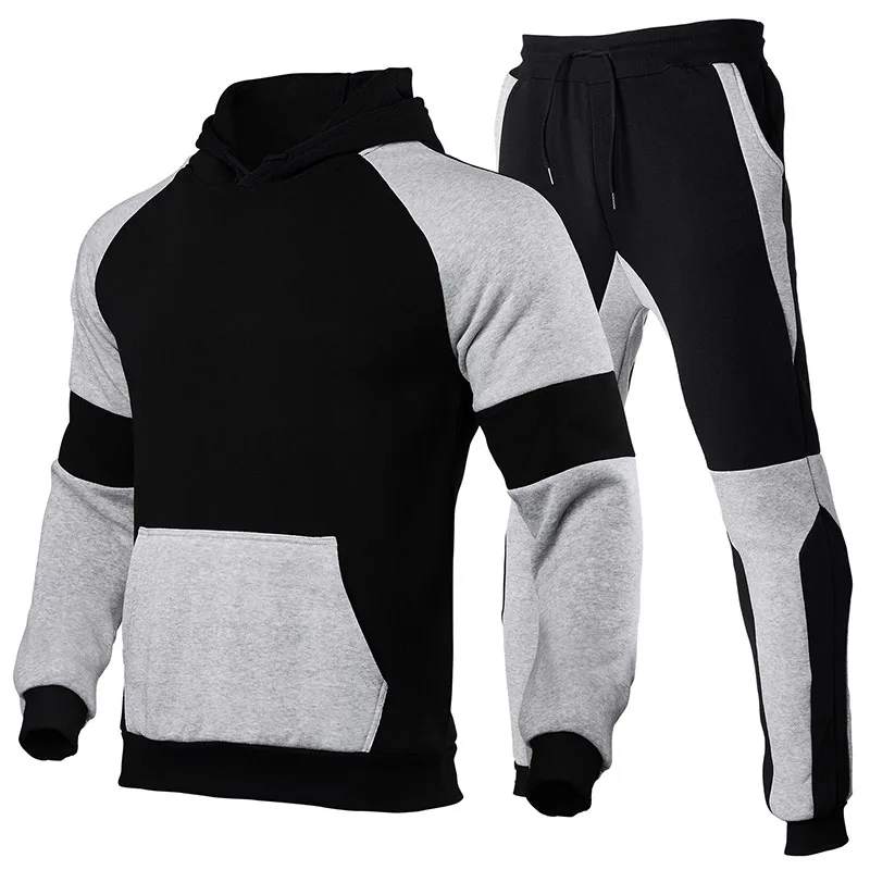 KPOP Fashion Style Harajuku Slim Fit Tops Loose Casual All Match Trousers Lapel Insert Color Block Hooded Sweatshirt Plush Sets