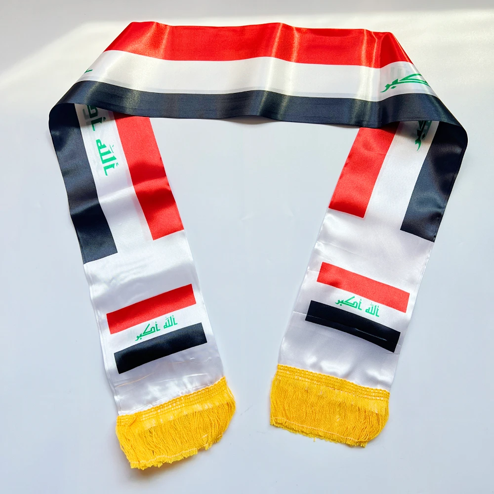 Iraq scarf 14*130cm double printed Iraq  flag Custom Scarf football team Scarf Printing Satin  Iraq  banner