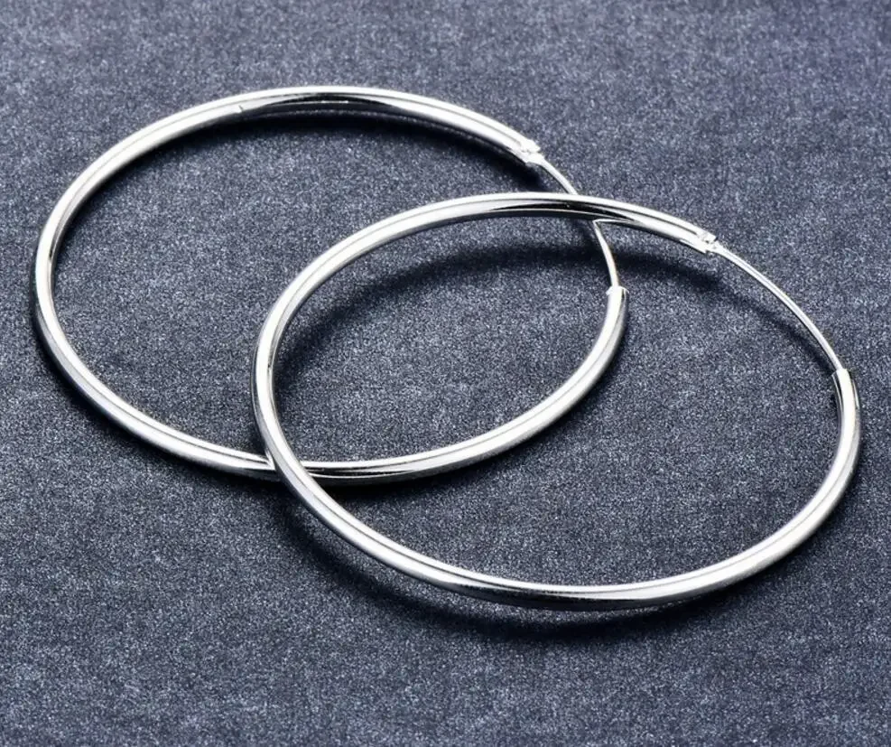 Women 100% 925 sterling silver Hoop Earring Round Circle Loop Gifts Box Packing Simple Silver Hoop Earrings Piercing 4