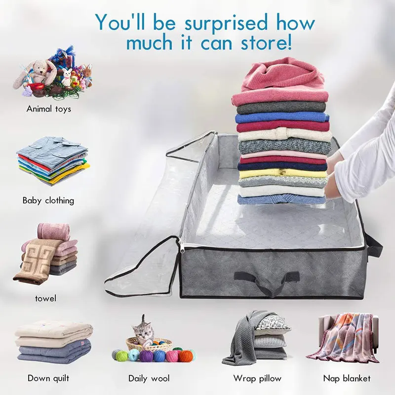 Foldable Underbed Bag -Blanket Clothes Quilt Organizer Breathable Zipper Storage Bag for Bedroom 4