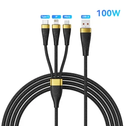 Universal 3-in-1 High-Speed Charging Cable - 6A 100W QC3.0 USB C to Micro USB & Type C for 1.25m (6A 3 IN 1 Cable)