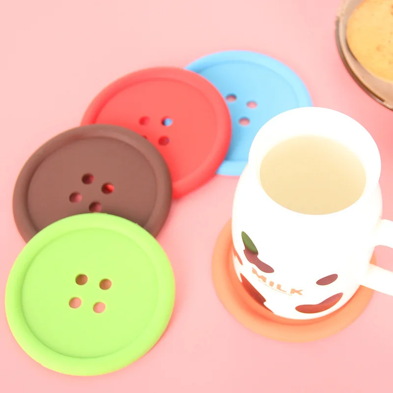 

2Pcs Silicone Drink Coaster Table Placemat Creative Button Coffee Mug Cup Heat Insulation Pot Mat For Bar Kitchen Accessories