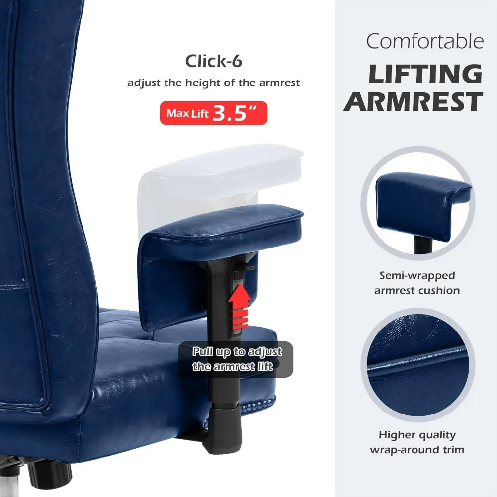 Office Chair with Rubber Wheels and Armrests,PU Leather Home Office Desk Chairs Comfortable Computer Chairs for Adults 5
