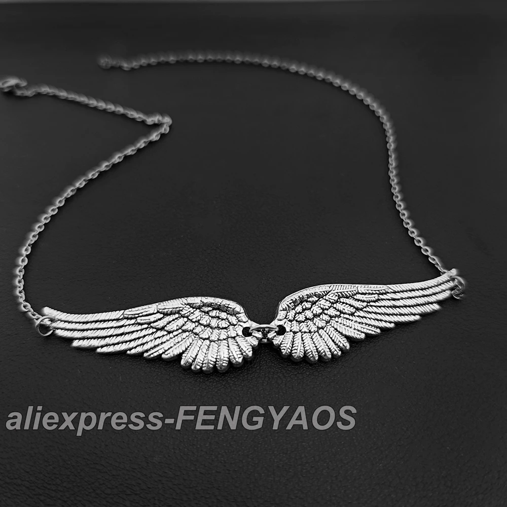 Vintage Angel Wings Feather Choker Big Pendant Link Chains Statement Necklace for Women Wedding Tribal Gift