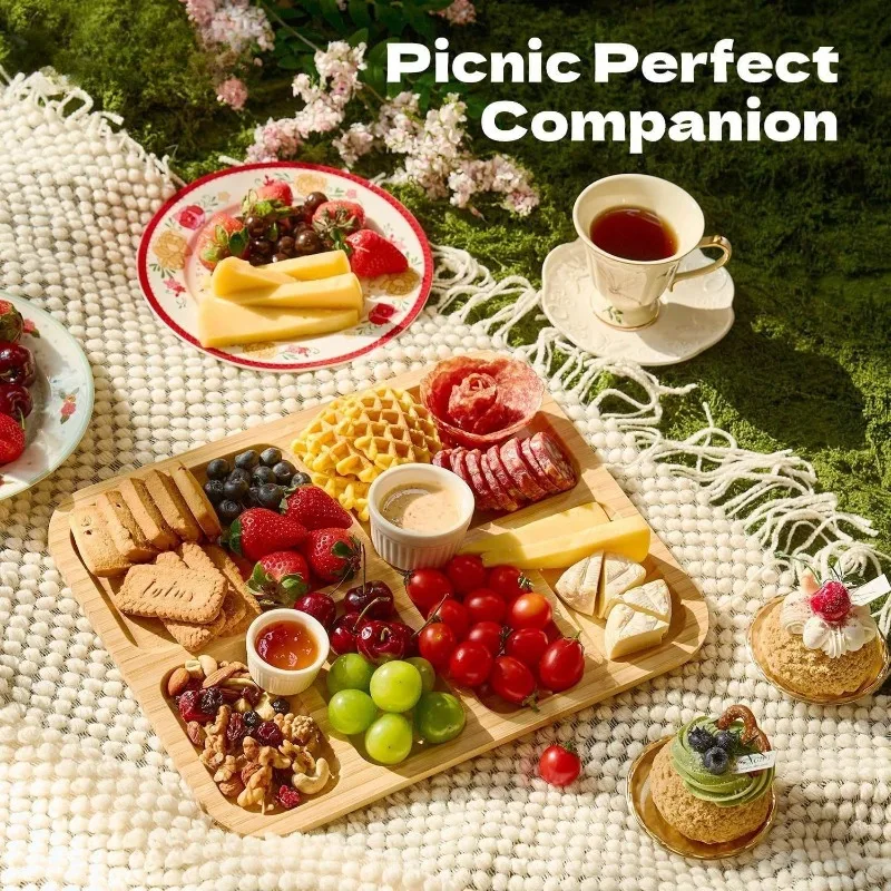 Bamboo Cheese Tray With Safety Sealed Acrylic Lid - Portable Bamboo Snack Plate For Camping,Parties And Restaurants.Suitable For