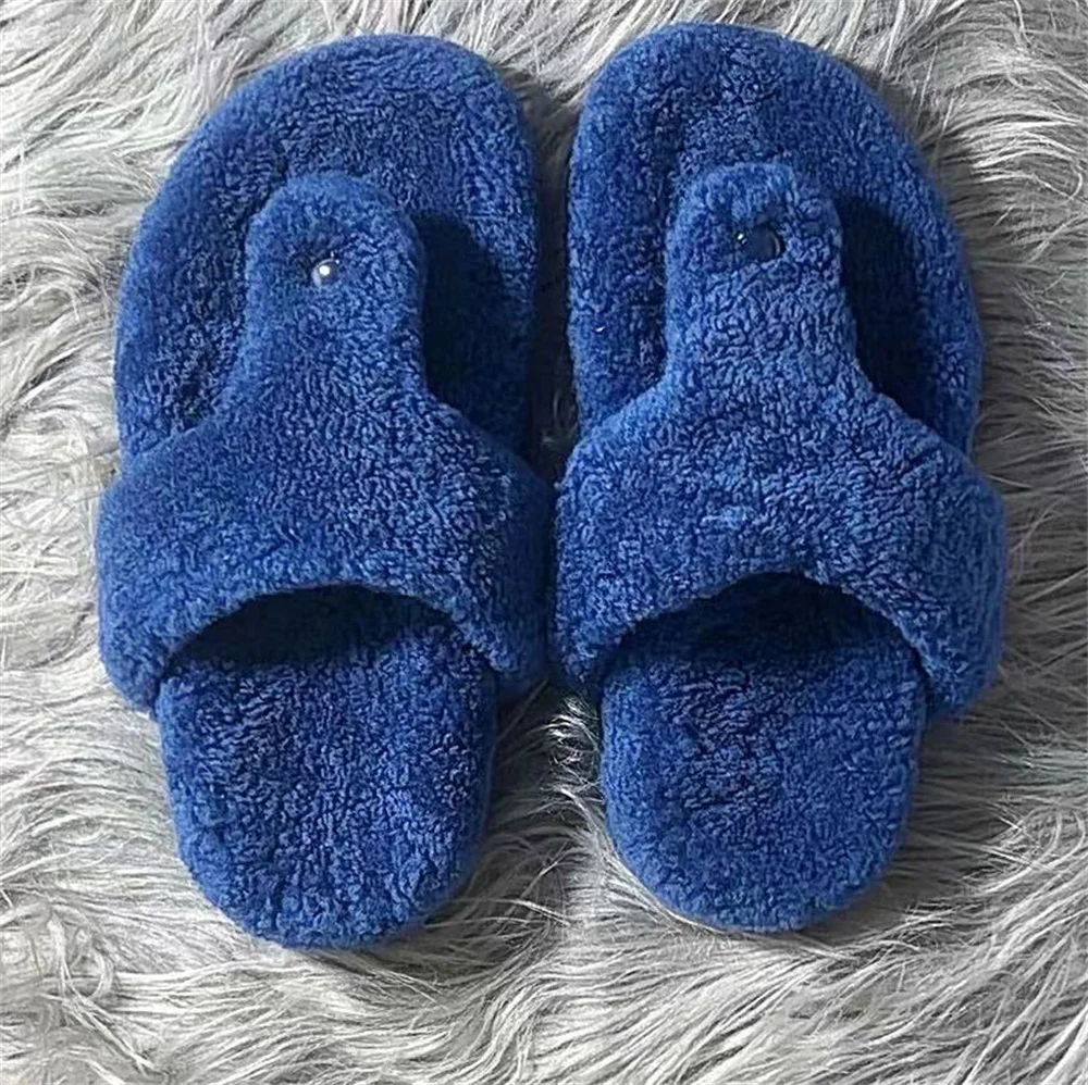 Großhandel Flauschige Echte Lammfell-Damenpantoffeln Luxus-Hausschuhe für Frauen Flache Rutschfeste Bequeme Schuhe für Drinnen und Draußen – Detail 17