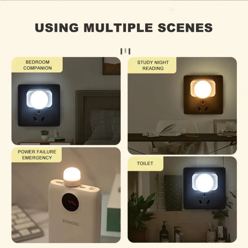 Night Light USB Book Lights Mini LED Plug Lamp Power Bank Charging Small Round Reading Eye Protection