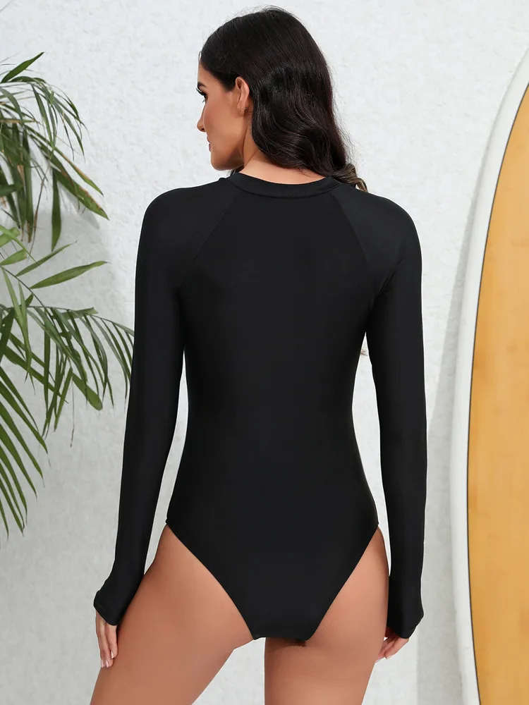 Rash Guard One Piece Woman Swimsuit Long Sleeve Swimwear Women Sexy Bikini Beach Swimming Suit Surf Bathing Suit Monokini