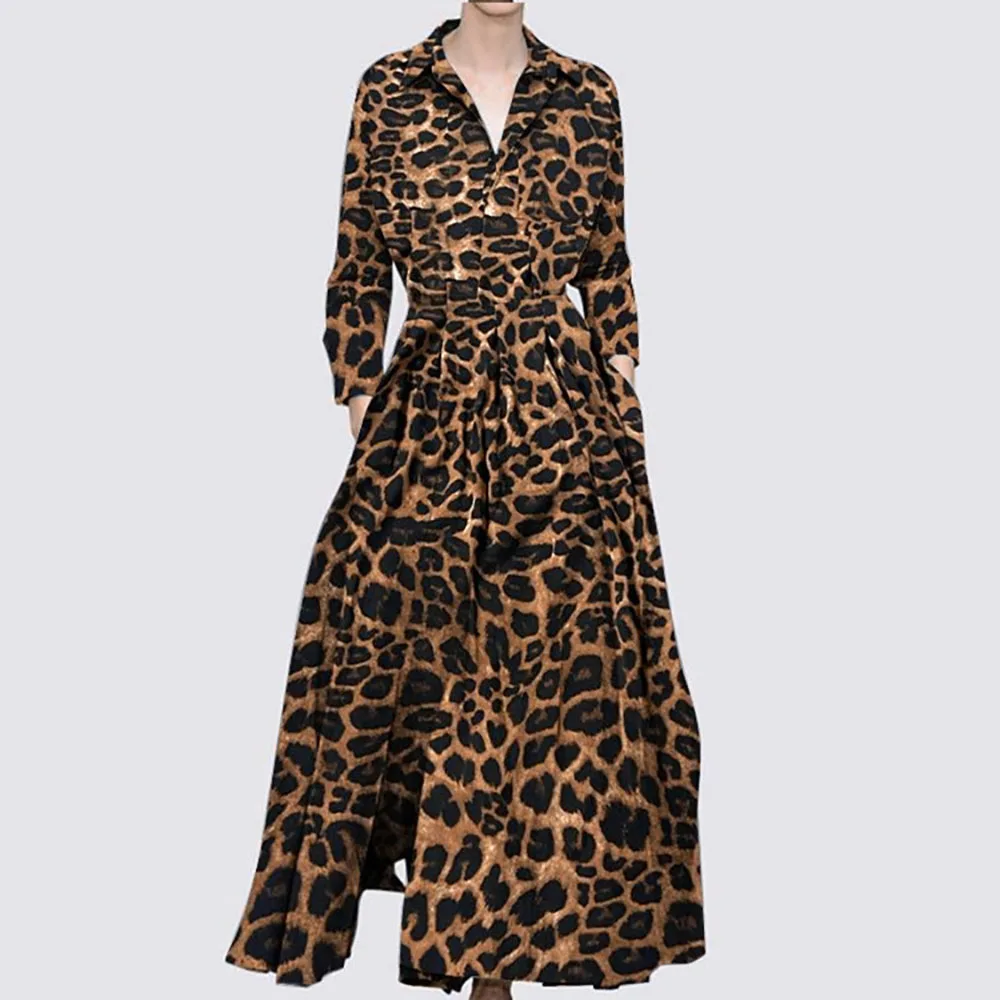Long Sleeve Lapel Shirt Dress Women Elegant Fashion Polka Dot Slim Dresses 2023  Bohemian Maxi Robe Casual OL Kaftan