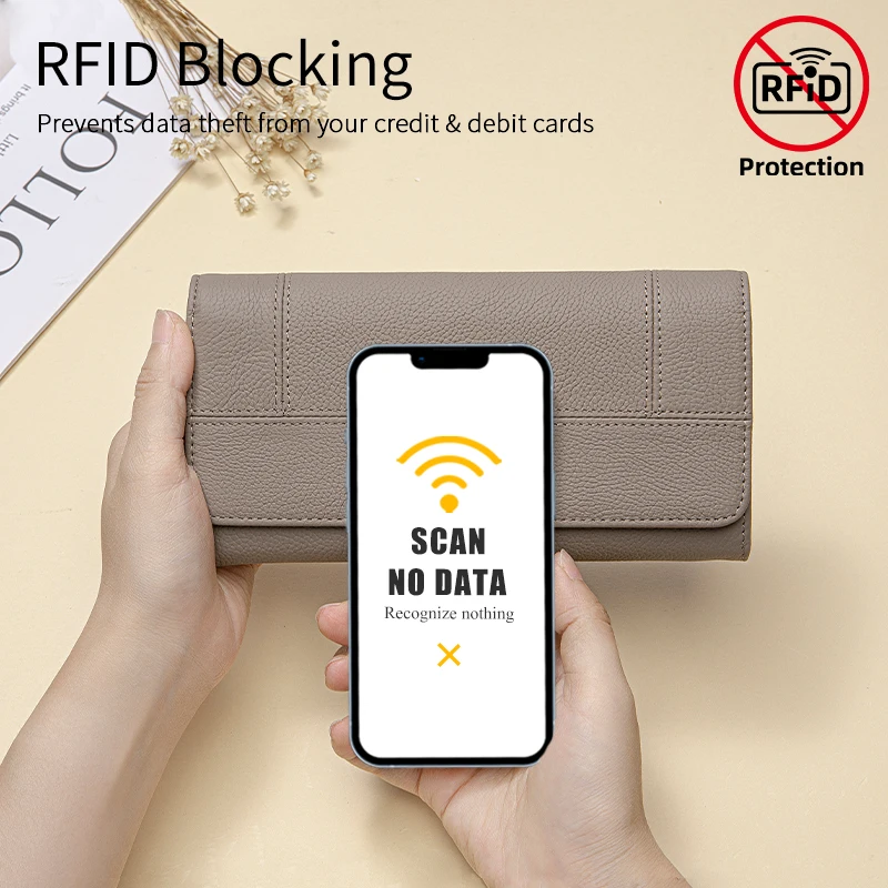 Fashion Large Capacity Women's Credit Card Holder Wallets Genuine Leather Women RFID Blocking Long wallet 2