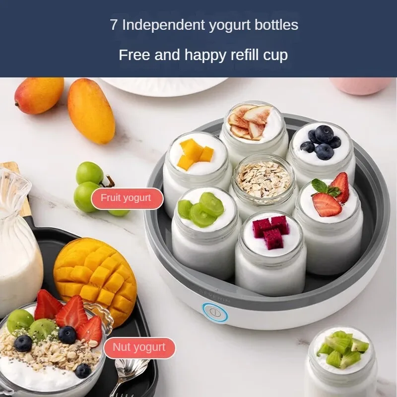 7-in-1 Yogurt Maker with 7 Glass Jars Separated Inner Constant Temperature Portability for Homemade Yogurt and Sweet Rice Wine
