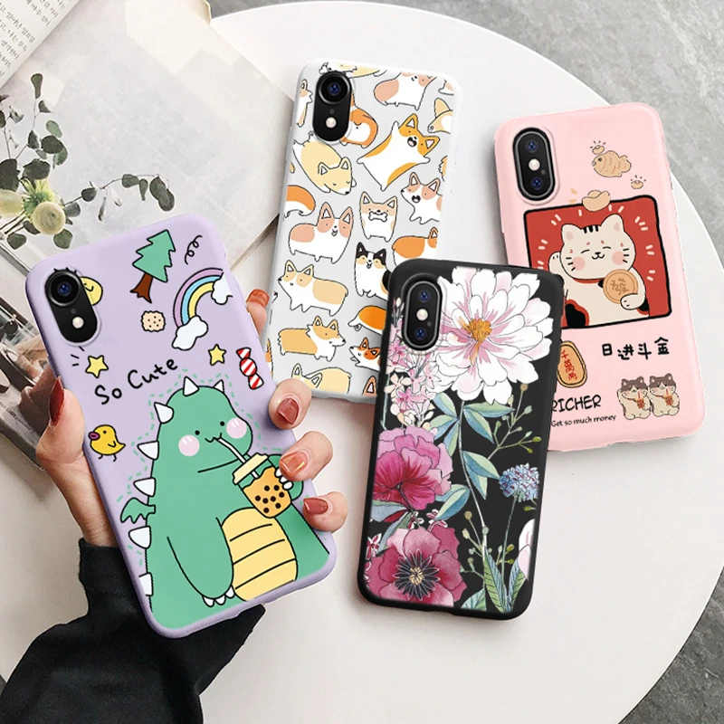 Funda de silicona TPU para teléfono móvil, cubierta bonita de animales de la suerte, gato, perro, dinosaurio, flor, para iphone 10, X, XS, Max, XR de Apple