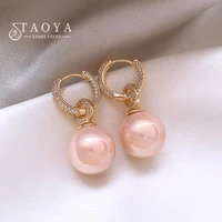 Advanced Geometric Round Micro Set Zircon Pink Pearl Pendant Earrings For Women 2025 Fashion Jewelry Accessories Girl’s Eardrop