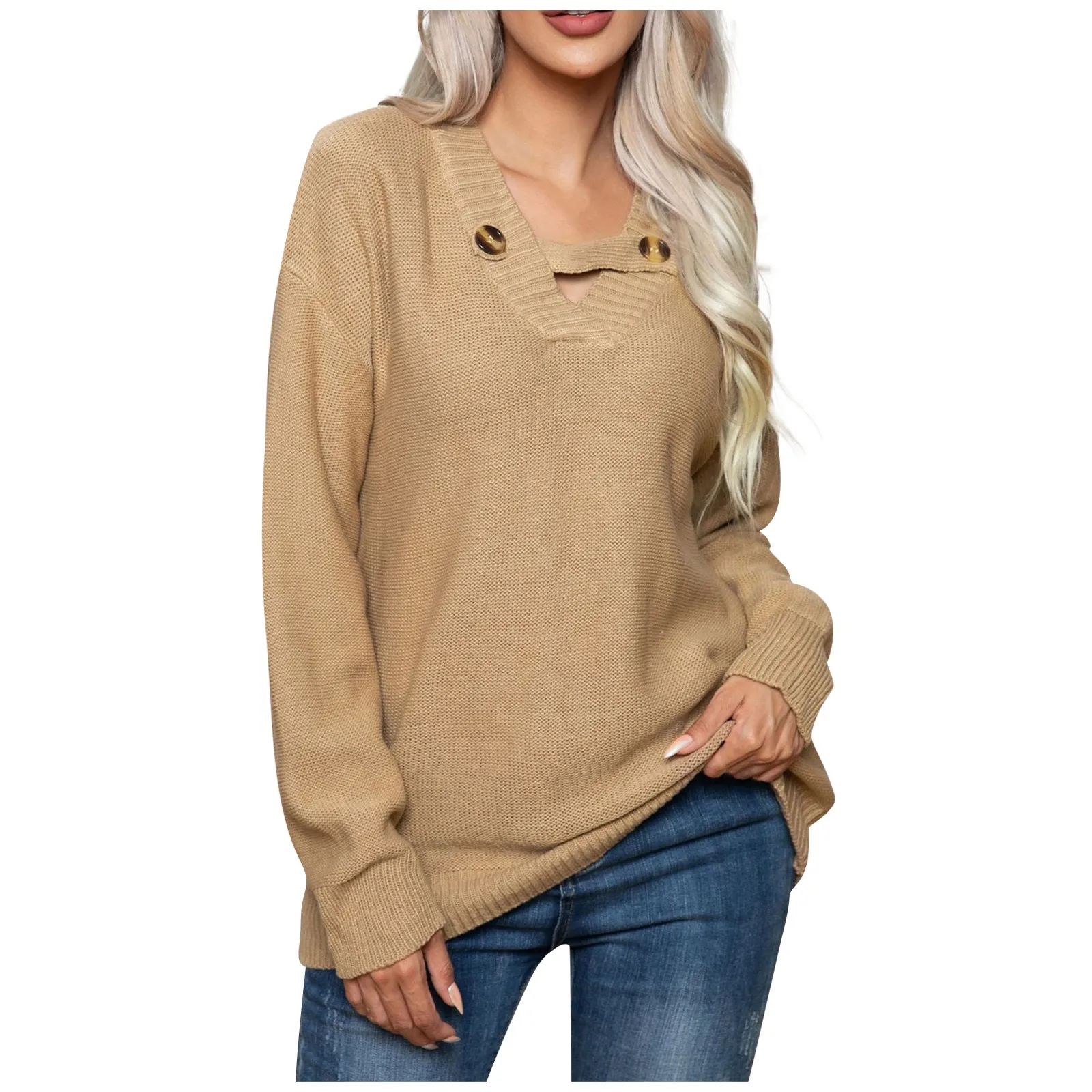 

Женский модный Повседневный свитер на пуговицах с V-образным вырезом, женский свободный пуловер, свитер в европейском и американском стиле, Свитера с длинным рукавом