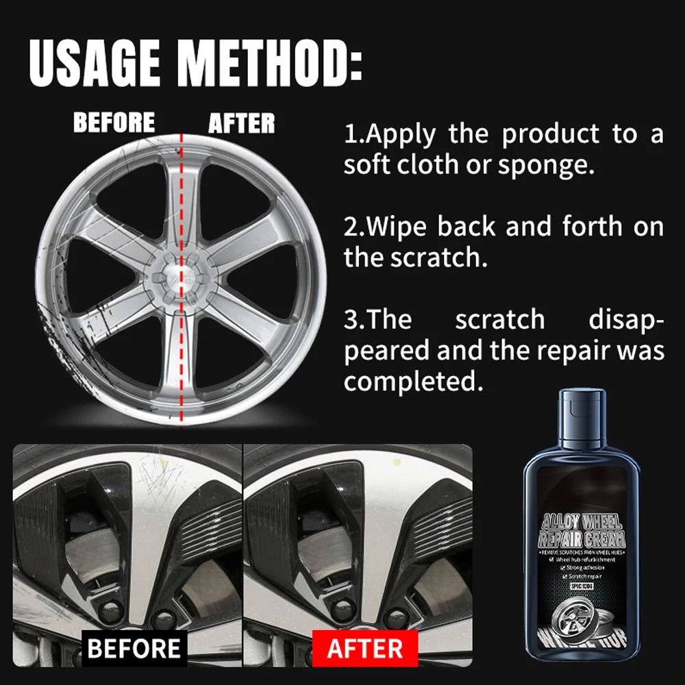 Wheel Repair Kit 120g Car Wheel Hub Scratch Repair Kit Alloy Steel Rim Restore Swirl Removal Polishing Cream with Sponge for TOYOTA COROLLA CAMRY