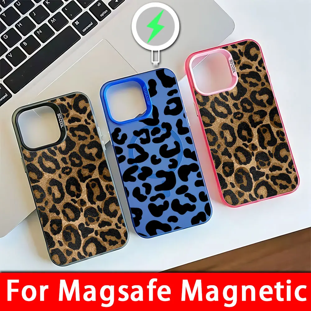 INS Brown Leopard Print Y2K Magsafe Magnetic Soft Silver Plated Phone Case Cover