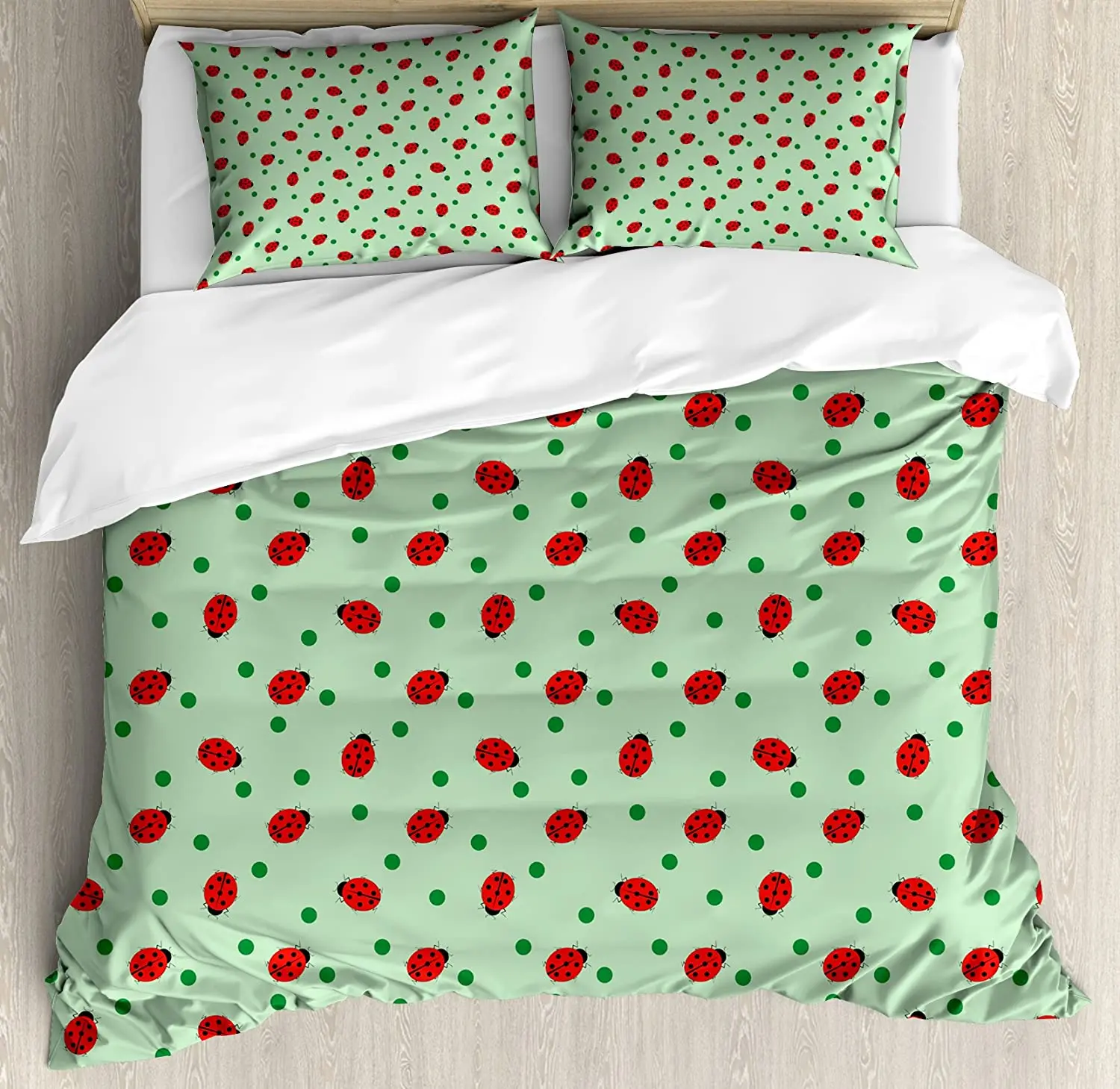 Ladybugs Bedding Set For Bedroom Bed Home Traditional Polka Dots Background Abstract Cute Duvet Cover Quilt And Pillowcase |