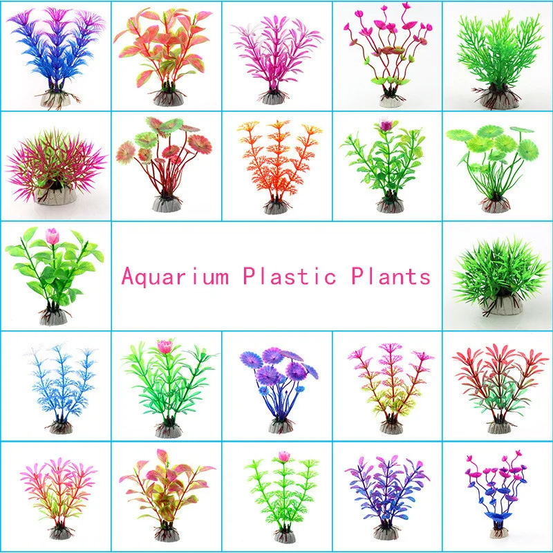 Aquarium Ornaments 1pc Artificial Grass Aquarium Decoration Water Ornament Plastic Plant Fish Tank Accessories Multi Colors