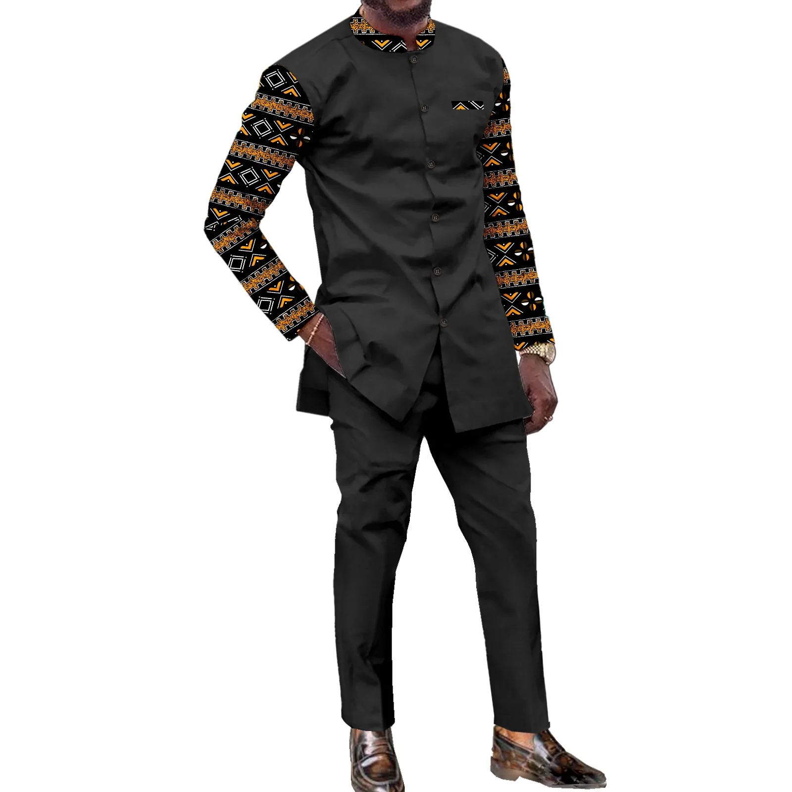 Africa Clothes for Men Dashiki Men Set Ankara Bzain Splicing Design Retro Long Sleeve Loose Contracted Casual Tracksuit