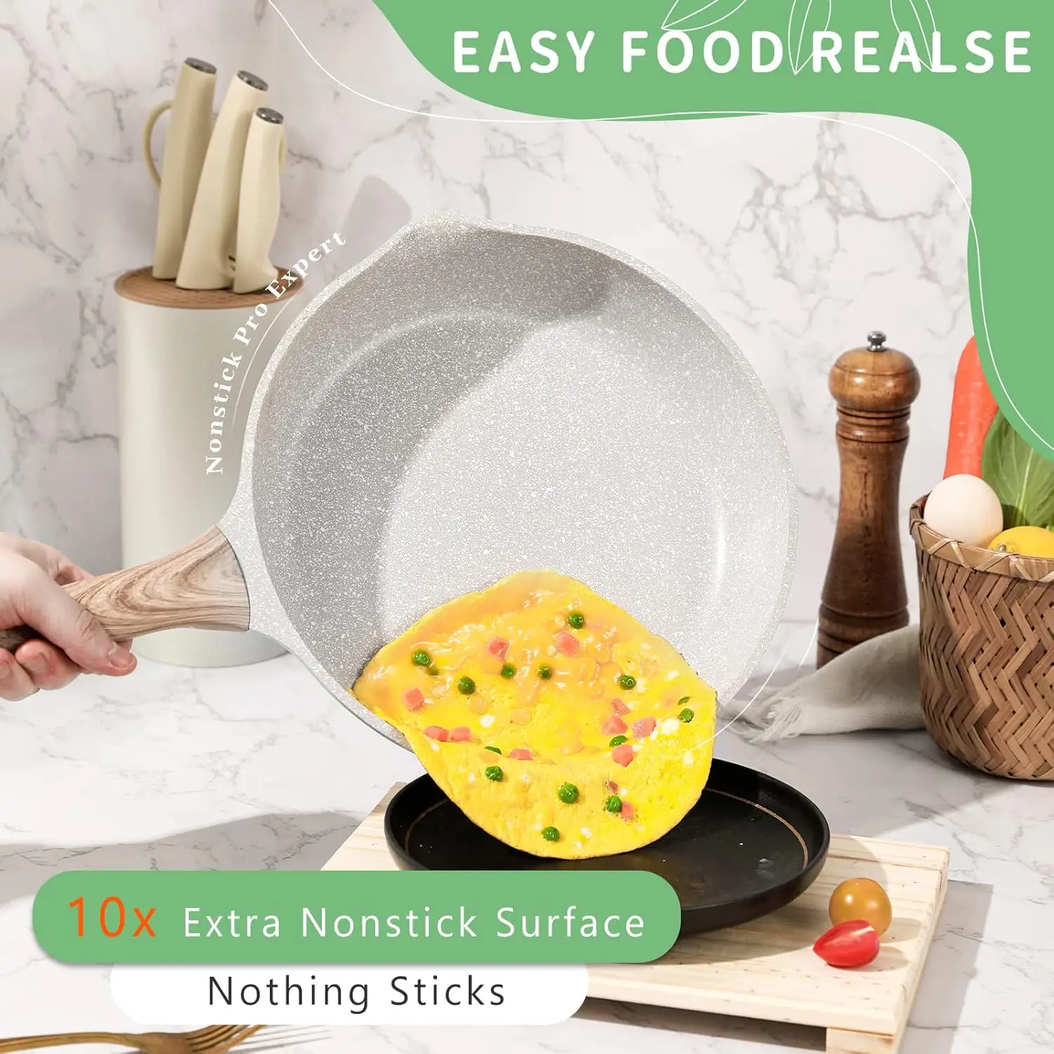 12-Piece Kitchenware Pots and Pans Set Granite Coating,Includes Frying Pans,Deep Frying pans 4