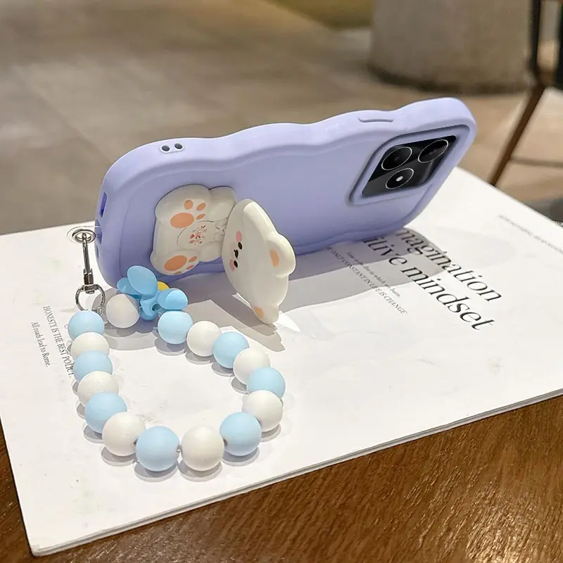 Wave-Designed Silicone Bracket Lanyard Phone Case