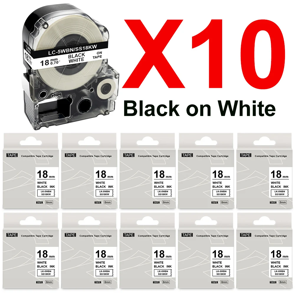

Этикетка, совместимая с Epson ST18KW SC18RW SC18YW SC18BW, 10 шт., 18 мм