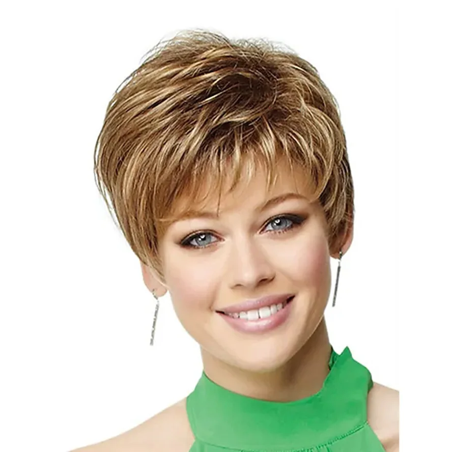 10 Inch Synthetic Hair Replacement Wigs Natural Looking with Bangs Short Straight Layered For Women synthetic wigs