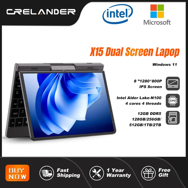 Игровой мини-ноутбук CRELANDER P8, 8 дюймов, сенсорный экран, Intel Alder Lake N100, 12 ГБ DDR5, Windows 11, Wi-Fi, 6 маленьких карманных ноутбуков 1