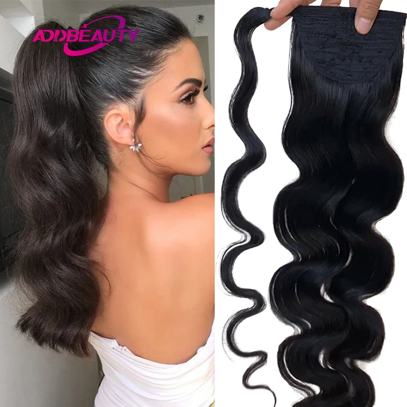 

Body Wave Ponytail Human Hair 100% Brazilian Human Hairpiece Clips in Human Hair Extensions for Women Wrapped Around Horsetail