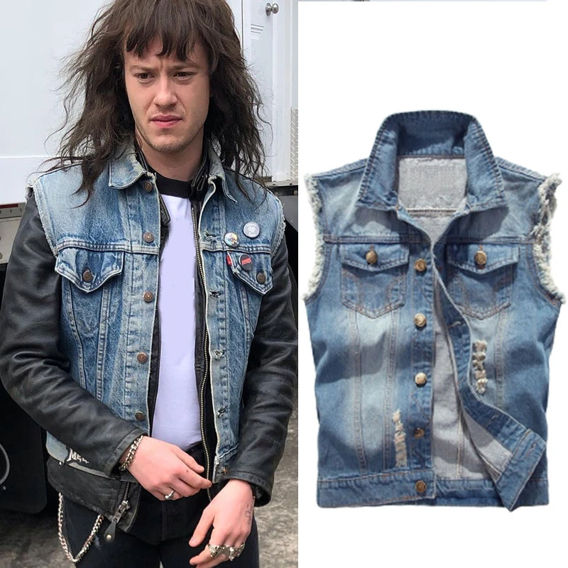 Stranger Things Denim Vest Eddie Munson Men Sleeveless Jean Jacket