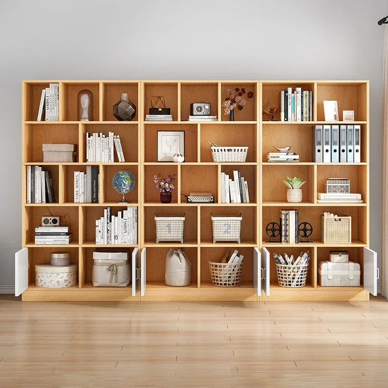 Children's Bookcases Floor Living Room Rack Bedroom Storage Shelf Modern Home Small Bookshelves with Door Narrow Cabinet WW