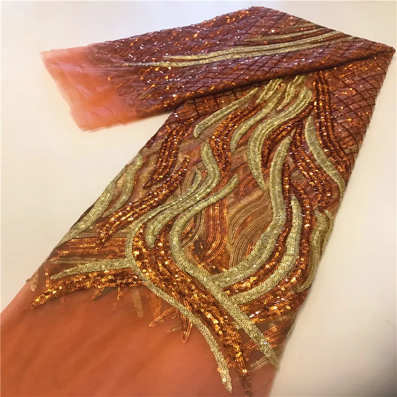 African Lace Fabric For Sew Wedding Dresses, French Sequins Net Embroidered Nigeria Tulle Lace Fabric 5 Yards High Quality