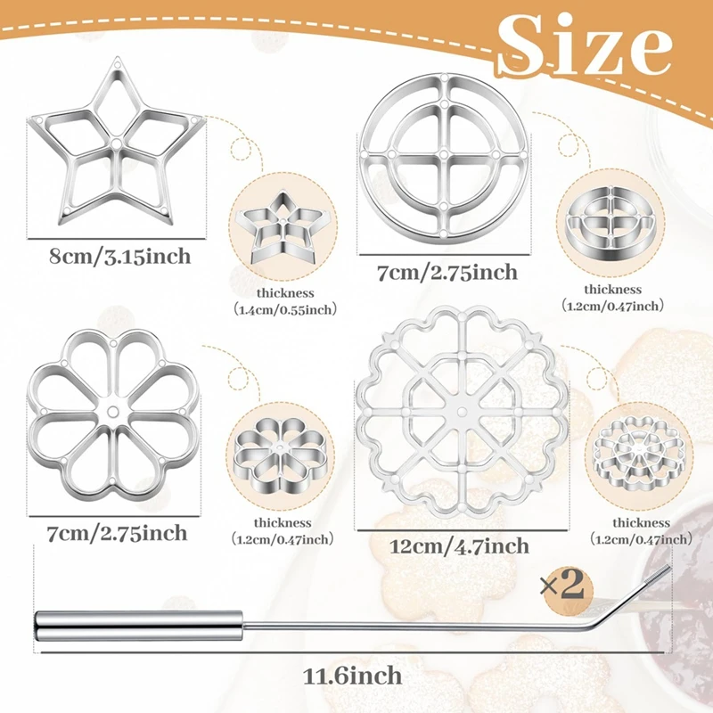 Rosette Iron Molds Set Bunuelos Mold With Handle Cooking Stamp Maker Kit Cookie Cutter Aluminum Alloy Waffle Mold