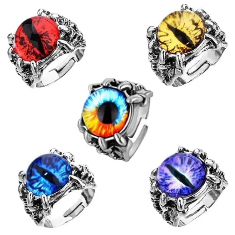 Retro Teufels auge Drachen klaue großer Ring für Männer Punk Gothic Rock HipHop verstellbarer offener Ring Biker Schmuck Zubehör Mann Geschenk – Detail 7